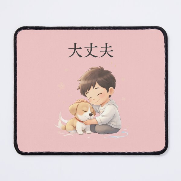 Item preview, 大丈夫 Daijoubu - Kawaii Comfort: Everything will be okay (Cute japanese boy consoling puppy) designed and sold by PIXELCREATIVEJP.