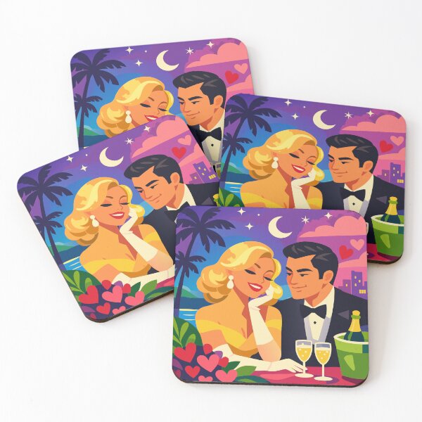Item preview, Retro Hollywood Valentine Poolside Cocktail Date – Vintage Romance Art designed and sold by RosieKingArt.