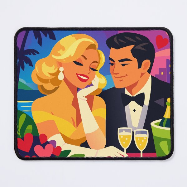 Item preview, Retro Hollywood Valentine Poolside Cocktail Date – Vintage Romance Art designed and sold by RosieKingArt.