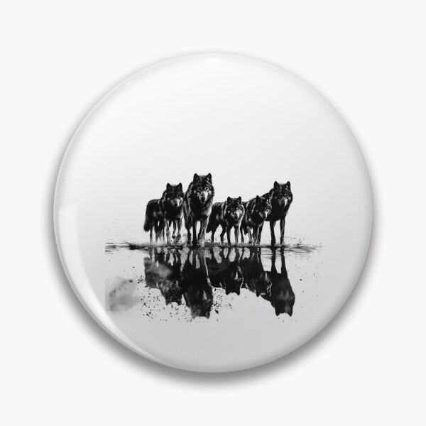 Item preview, Wolf Pack Reflection – Black and White Wilderness Art Print designed and sold by inkoutninja.