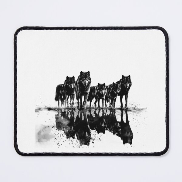 Item preview, Wolf Pack Reflection – Black and White Wilderness Art Print designed and sold by inkoutninja.
