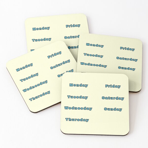 Item preview, Days Of The Week Text Blue Stickers Prints Posters Wall Art Magnet Home Coffee Cup Decoration TShirt Stationary Notebook Magnet Hat Kitchen Work School Office Redbubble Shop designed and sold by Saritas Boutique Shop.
