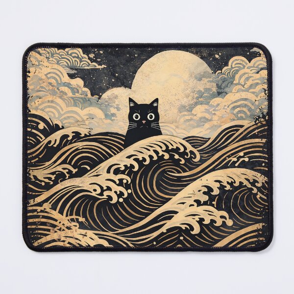 Item preview, Midnight Cat in Golden Waves designed and sold by PrettyRottenCo.