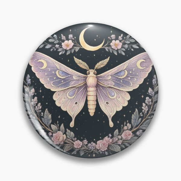 Item preview, Celestial Luna Moth with Crescent Moon – Floral Metamorphosis Art Design designed and sold by PrettyRottenCo.
