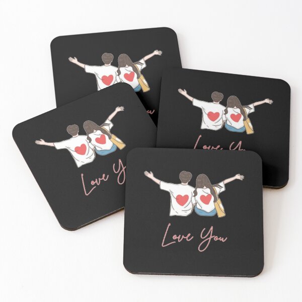Item preview, Minimalist Couple Illustration - Love You Design with Red Hearts - Romantic Back View Art designed and sold by Magounette.