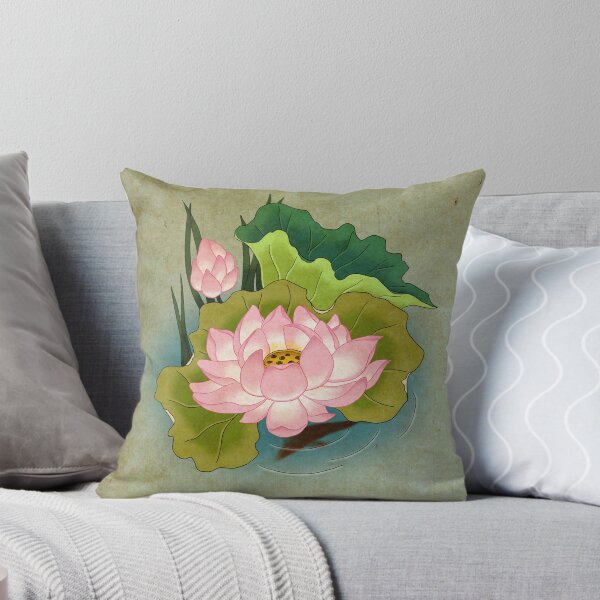 Item preview, Korean Traditional Pink Lotus Art: Serenity in Light Olive designed and sold by QamarART Paintings.