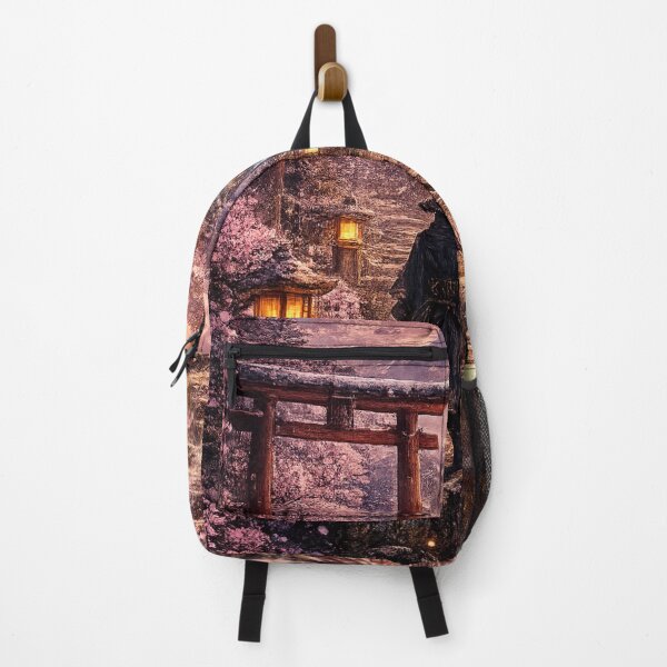 Item preview, Mystical samurai under blossoming cherry trees, Japanese temple landscape designed and sold by Kallandra.