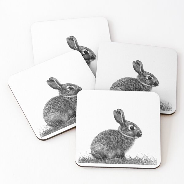 Item preview, Side View Rabbit in Grass – Black and White Nature Illustration designed and sold by inkoutninja.