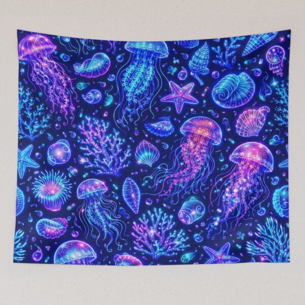 Item preview, Neon Bioluminescent Sea Pattern - Glowing Ocean Night designed and sold by Myra365Art.
