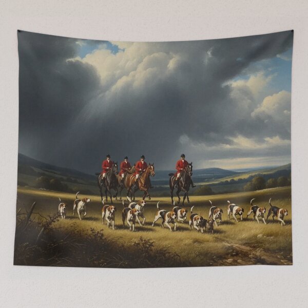 Item preview, FOX HUNTING A - Dramatic Fox Hunt Stormy Landscape Oil Painting designed and sold by KiwiRider.