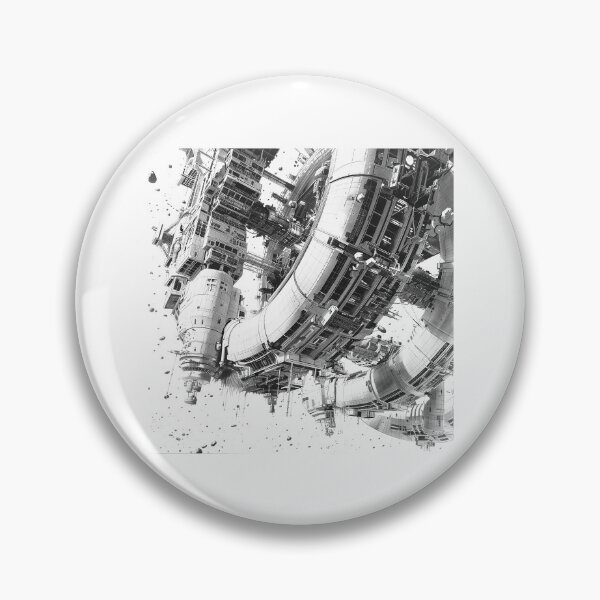 Item preview, Futuristic Space Station – Black and White Sci-Fi Architecture Art designed and sold by inkoutninja.