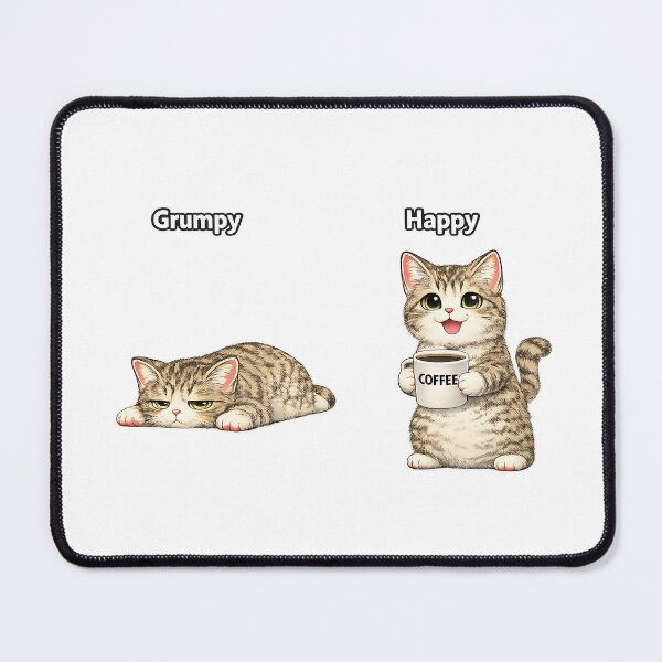 Item preview, Grumpy to Happy Cat With Coffee designed and sold by CozyMeowLab.
