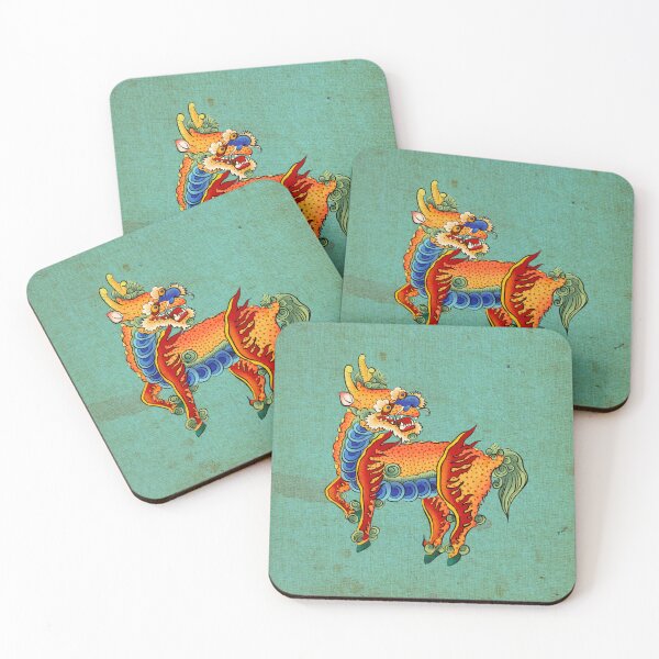 Item preview, Sacred Red Kirin: Auspicious Glow on Light Teal designed and sold by QamarART Paintings.