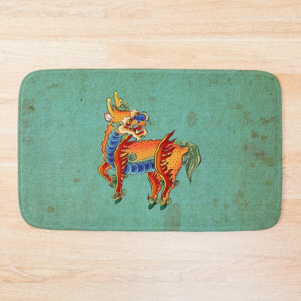 Item preview, Sacred Red Kirin: Auspicious Glow on Light Teal designed and sold by QamarART Paintings.