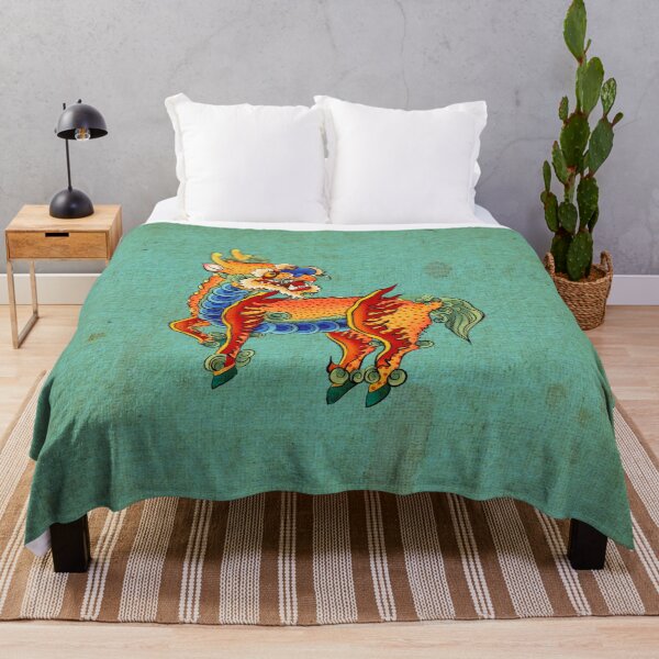 Item preview, Sacred Red Kirin: Auspicious Glow on Light Teal designed and sold by QamarART Paintings.