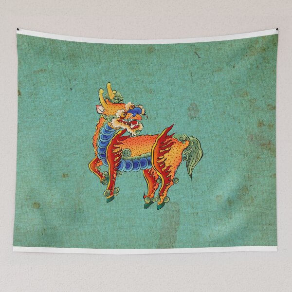 Item preview, Sacred Red Kirin: Auspicious Glow on Light Teal designed and sold by QamarART Paintings.