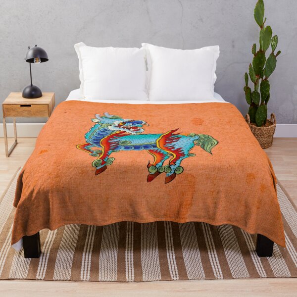 Item preview, Celestial Blue Kirin: Auspicious Energy on Radiant Orange designed and sold by QamarART Paintings.