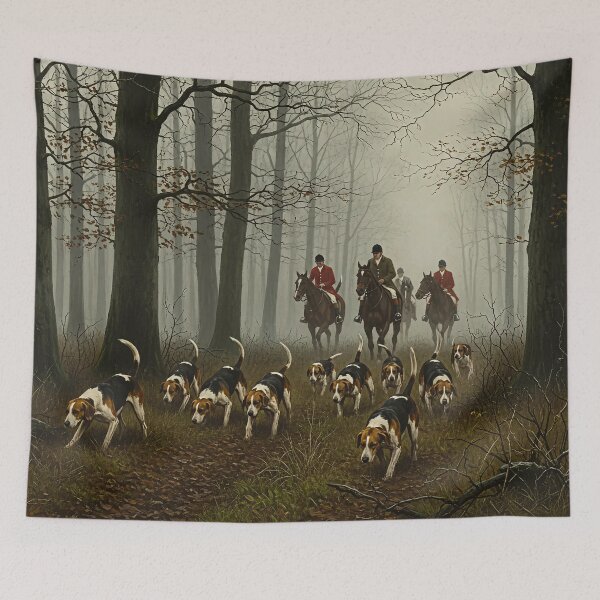 Item preview, FOX HUNTING B - Foggy Woodland Fox Hunt Oil Painting designed and sold by KiwiRider.