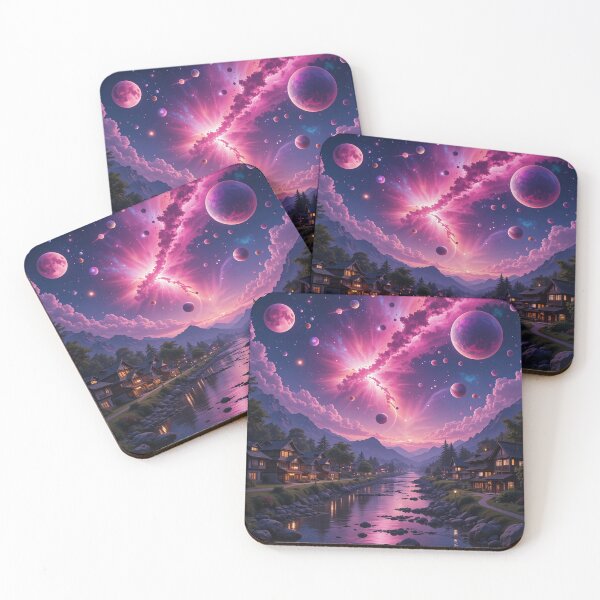 Item preview, Cosmic Dusk Over a Dreamlike Village designed and sold by PixelVibe782.