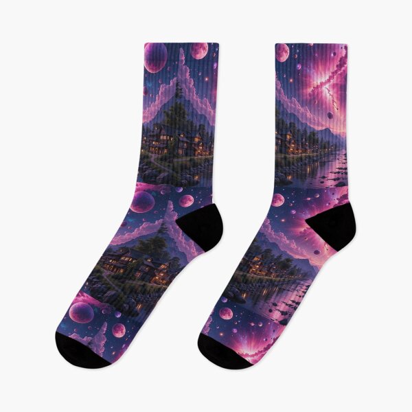 Item preview, Cosmic Dusk Over a Dreamlike Village designed and sold by PixelVibe782.