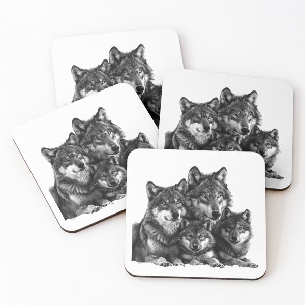 Item preview, Wolf Family Portrait – Black and White Wildlife Art of Loyalty and Unity designed and sold by inkoutninja.