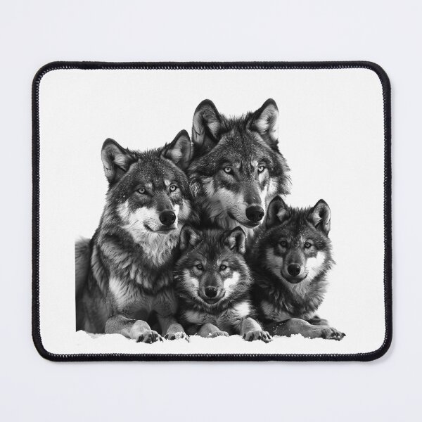 Item preview, Wolf Family Portrait – Black and White Wildlife Art of Loyalty and Unity designed and sold by inkoutninja.