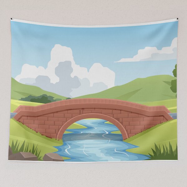 Item preview, Peaceful Countryside Landscape with Stone Bridge and River designed and sold by Preat Landscape Vector.