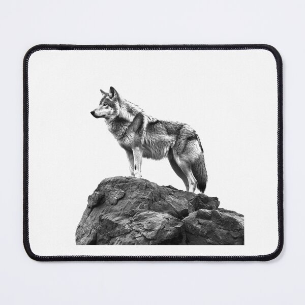 Item preview, Lone Wolf on Rock – Black and White Wilderness Leadership Art designed and sold by inkoutninja.