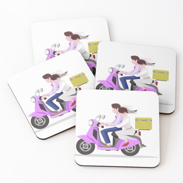 Item preview, Cute Couple on Pink Scooter with Delivery Box Illustration designed and sold by Preat Landscape Vector.
