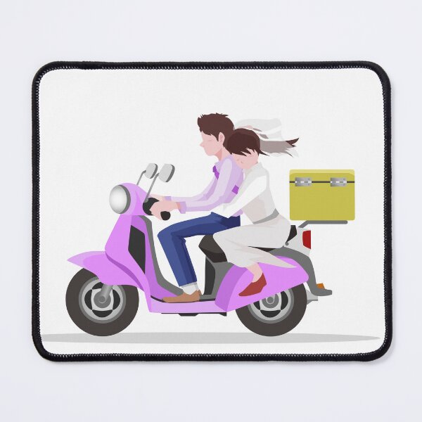 Item preview, Cute Couple on Pink Scooter with Delivery Box Illustration designed and sold by Preat Landscape Vector.