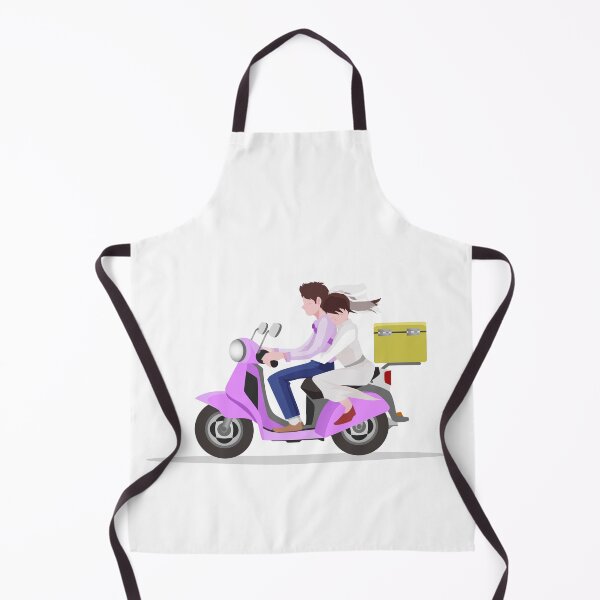 Item preview, Cute Couple on Pink Scooter with Delivery Box Illustration designed and sold by Preat Landscape Vector.
