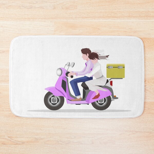 Item preview, Cute Couple on Pink Scooter with Delivery Box Illustration designed and sold by Preat Landscape Vector.