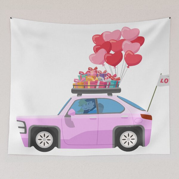 Item preview, Romantic Road Trip Couple with Heart Balloons and Gifts designed and sold by Preat Landscape Vector.