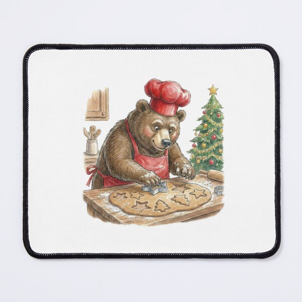 Item preview, Adorable Bear Chef Baking Christmas Cookies Watercolor Illustration designed and sold by Preat Landscape Vector.
