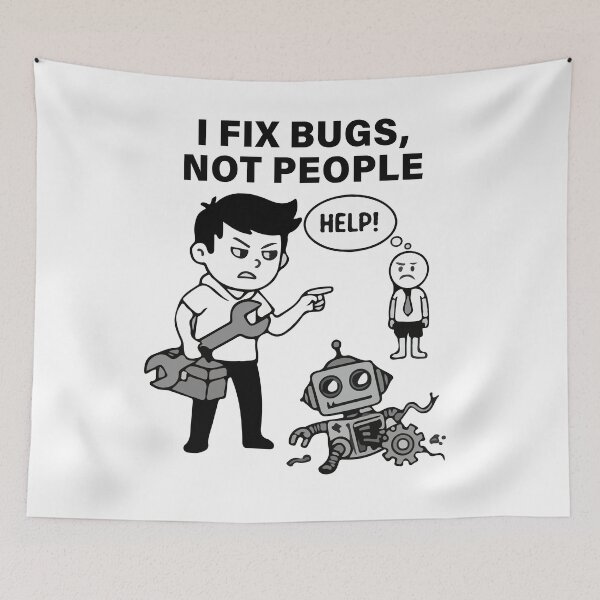Item preview, I Fix Bugs Not People T Shirt  Funny Programmer IT Developer Humor Cartoon designed and sold by Design-Pro-21.