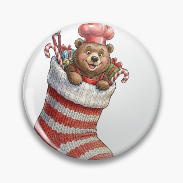 Item preview, Adorable Bear Chef in Christmas Stocking Watercolor Illustration designed and sold by Preat Landscape Vector.