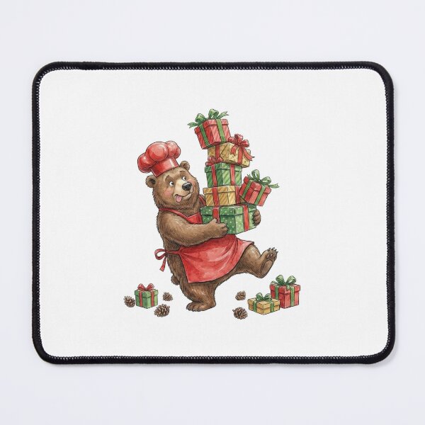 Item preview, Adorable Watercolor Bear Chef Carrying Stack of Christmas Gifts designed and sold by Preat Landscape Vector.
