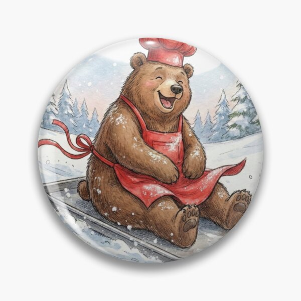 Item preview, Happy Watercolor Bear Chef Sledding on Baking Tray in Snow designed and sold by Preat Landscape Vector.