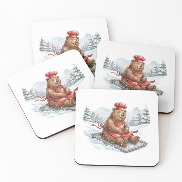 Item preview, Happy Watercolor Bear Chef Sledding on Baking Tray in Snow designed and sold by Preat Landscape Vector.