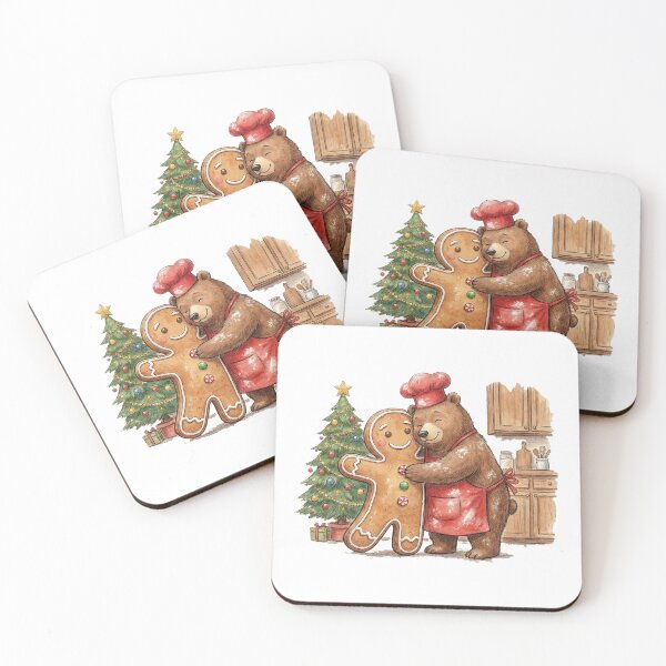 Item preview, Warm Hugs Watercolor Bear Chef and Giant Gingerbread Man designed and sold by Preat Landscape Vector.