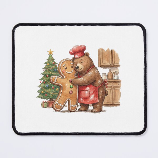 Item preview, Warm Hugs Watercolor Bear Chef and Giant Gingerbread Man designed and sold by Preat Landscape Vector.