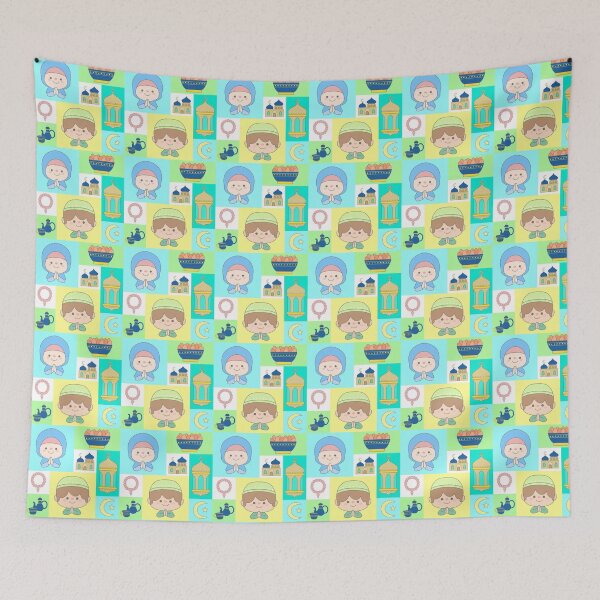 Item preview, Cute Seamless Ramadan Pattern with Muslim Kids Mosque Lantern and Iftar Elements designed and sold by nuchz.