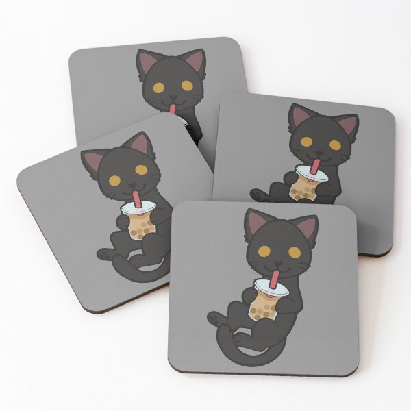 Item preview, Chibi Black Cat Drinking Boba designed and sold by virtualpaws.