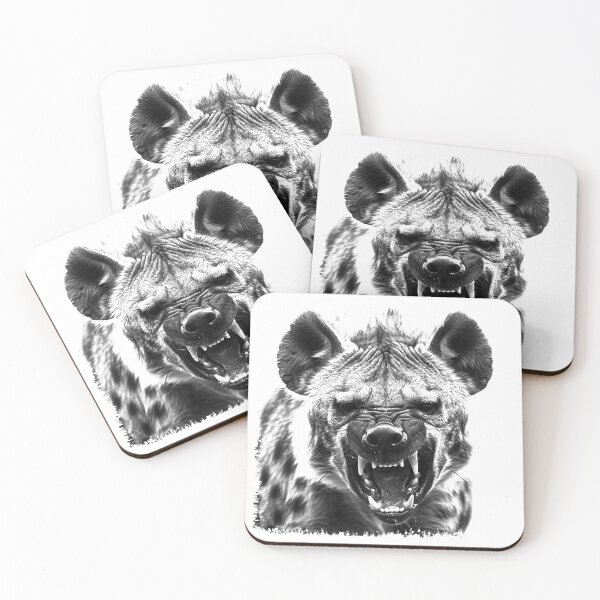 Item preview, Snarling Hyena Portrait – Black and White Fierce Wildlife Art designed and sold by inkoutninja.