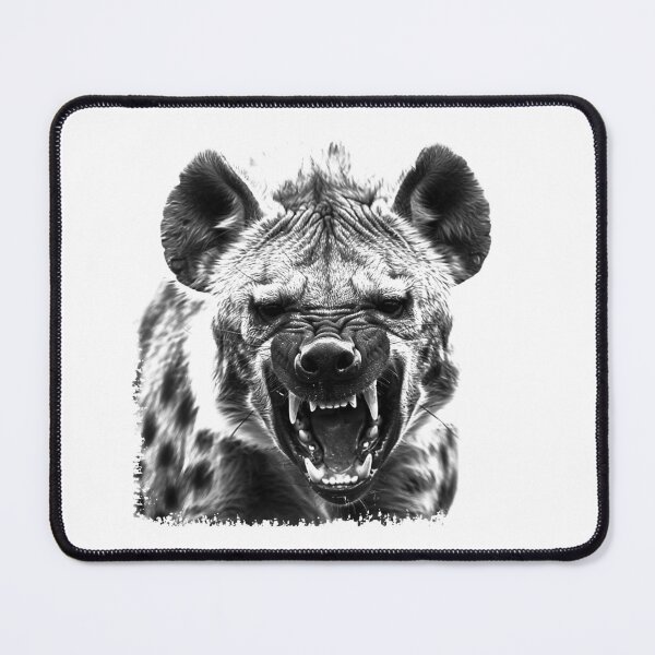 Item preview, Snarling Hyena Portrait – Black and White Fierce Wildlife Art designed and sold by inkoutninja.