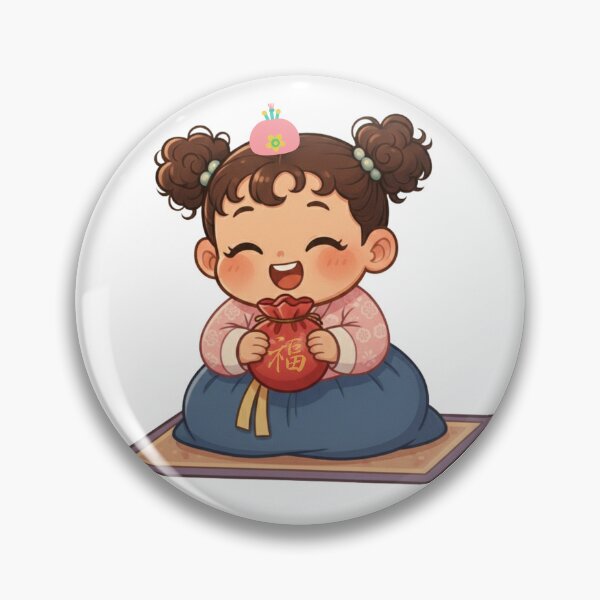 Item preview, Cute Little Girl in Hanbok Holding Luck Pouch - Korean New Year Illustration designed and sold by Leo-stella.
