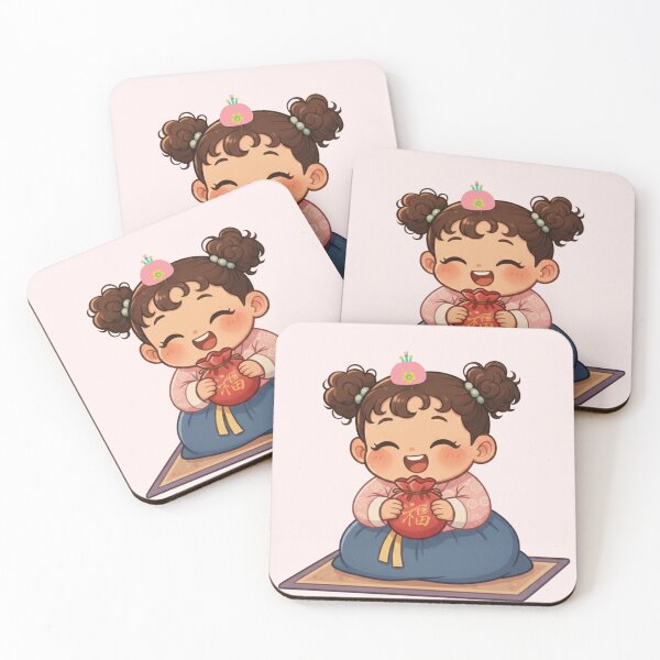 Item preview, Cute Little Girl in Hanbok Holding Luck Pouch - Korean New Year Illustration designed and sold by Leo-stella.