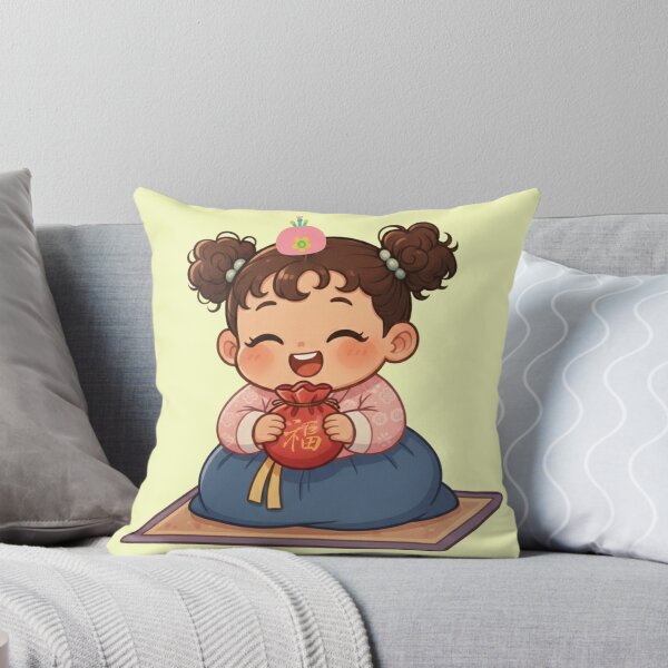 Item preview, Cute Little Girl in Hanbok Holding Luck Pouch - Korean New Year Illustration designed and sold by Leo-stella.