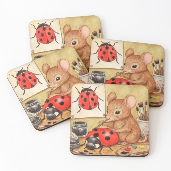 Item preview, cute mouse painting dots on a ladybug designed and sold by studiovanharte.
