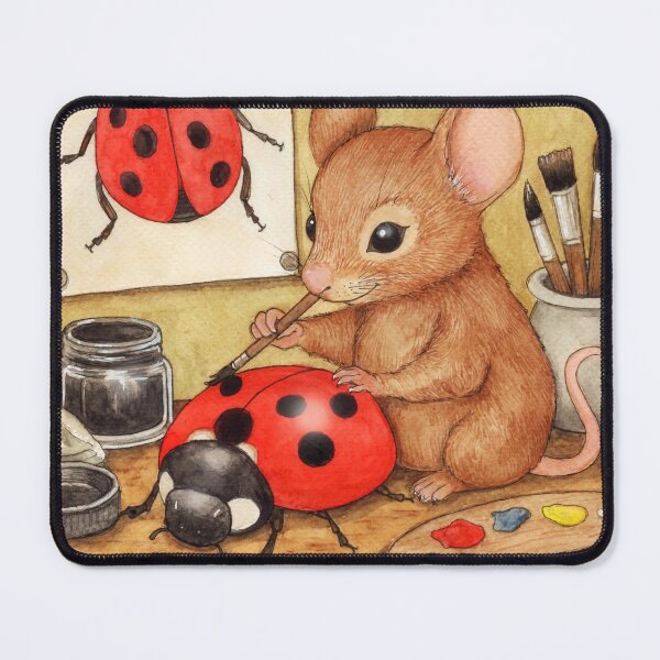 Item preview, cute mouse painting dots on a ladybug designed and sold by studiovanharte.